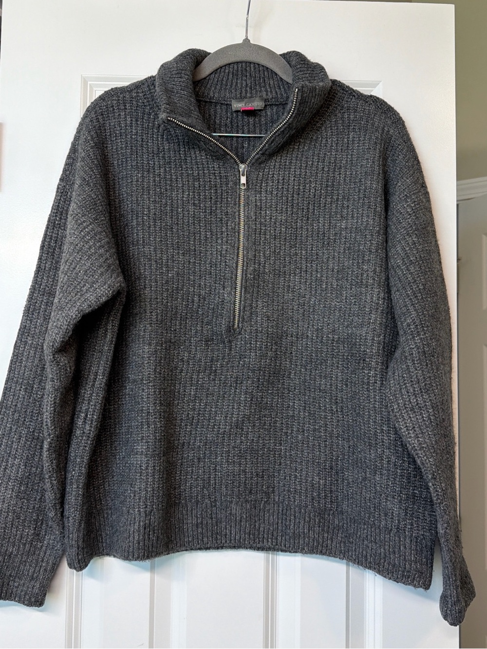 Vince Camuto Women's Charcoal Gray Half-Zip Ribbed Turtleneck Sweater